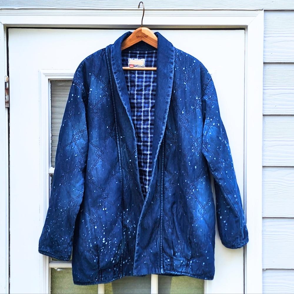 Pilcro Quilted Denim Kimono Jacket Women’s Size M Blue Speckled Open‎ Front